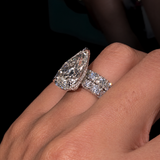 8.0ct Pear Cut Hidden Halo Engagement Ring Set With Pave Band