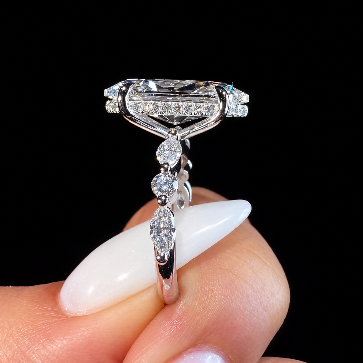 4.0ct Marquise Cut Gemstone Hidden Halo Engagement Ring