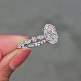 Dewdrop 2.0ct Oval Cut Petal Band Engagement Ring in Sterling Silver