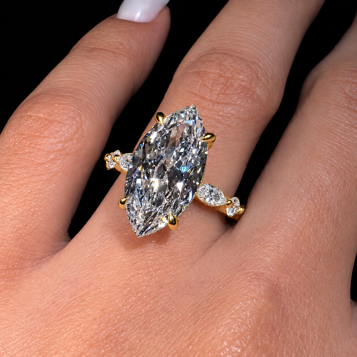 4.0ct Marquise Cut Gemstone Hidden Halo Engagement Ring