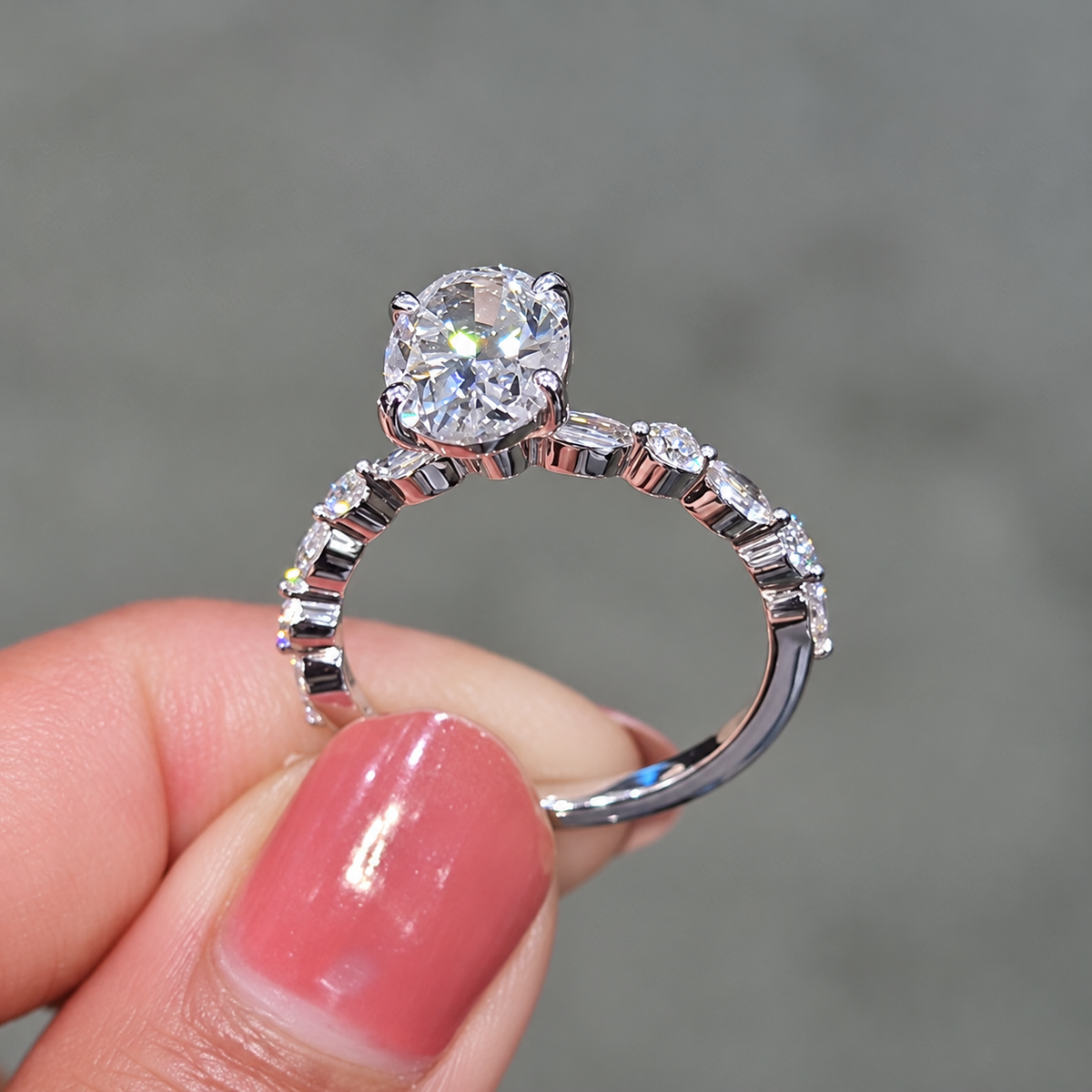 Dewdrop 2.0ct Oval Cut Petal Band Engagement Ring in Sterling Silver