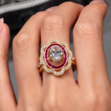 Vintage 1.5ct Oval Cut Gemstone Bridal Ring Set With Ruby Tone Enhancer