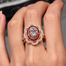 Vintage 1.5ct Oval Cut Gemstone Bridal Ring Set With Ruby Tone Enhancer