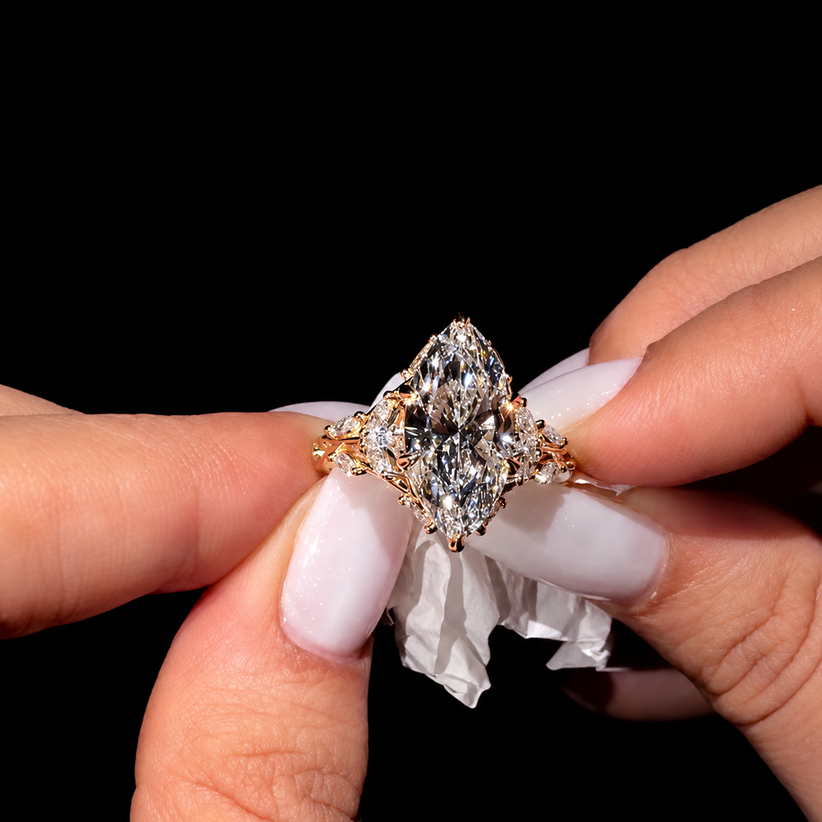 Nature Inspired 4.0ct Marquise Cut Gemstone Vine Engagement Ring