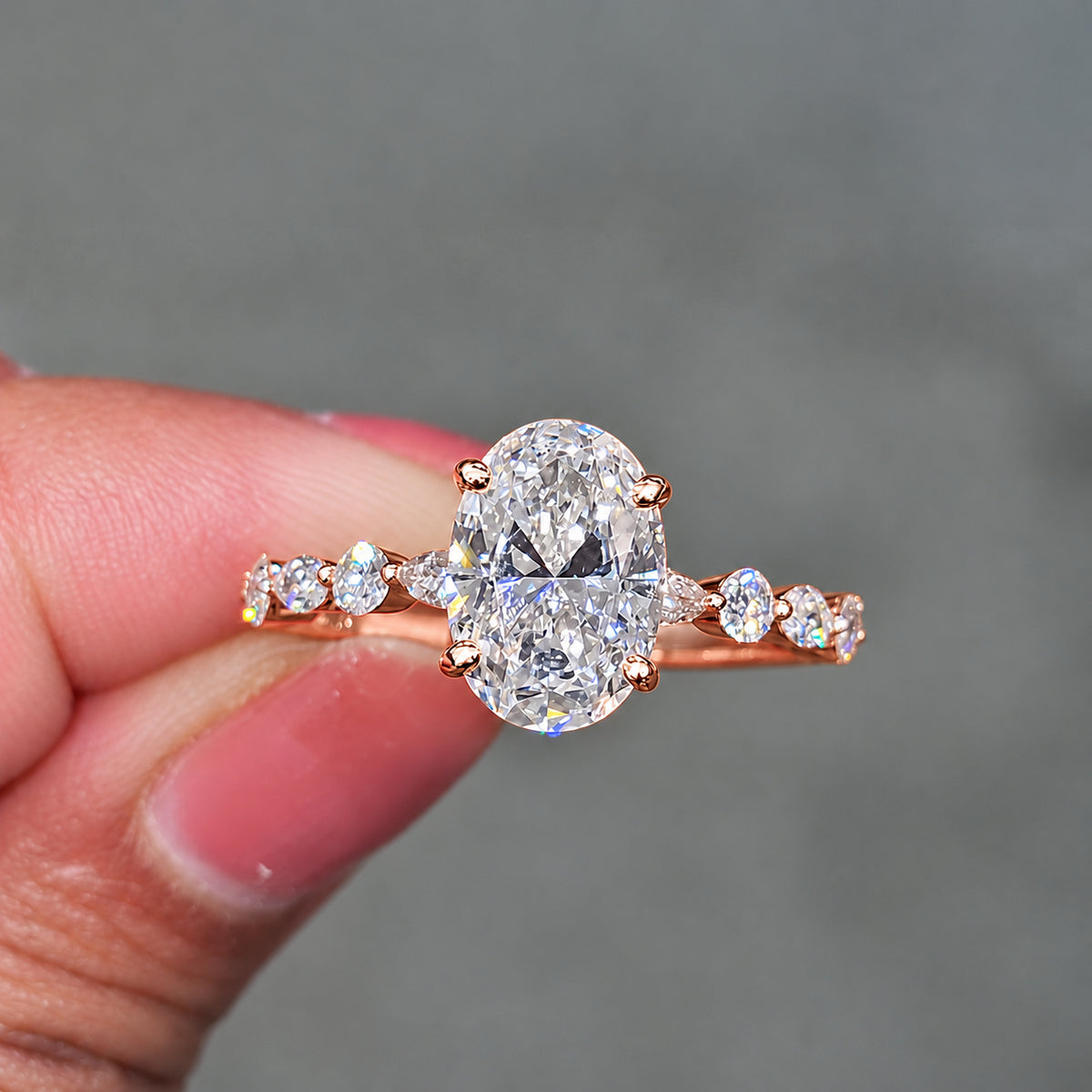 Dewdrop 2.0ct Oval Cut Petal Band Engagement Ring in Sterling Silver