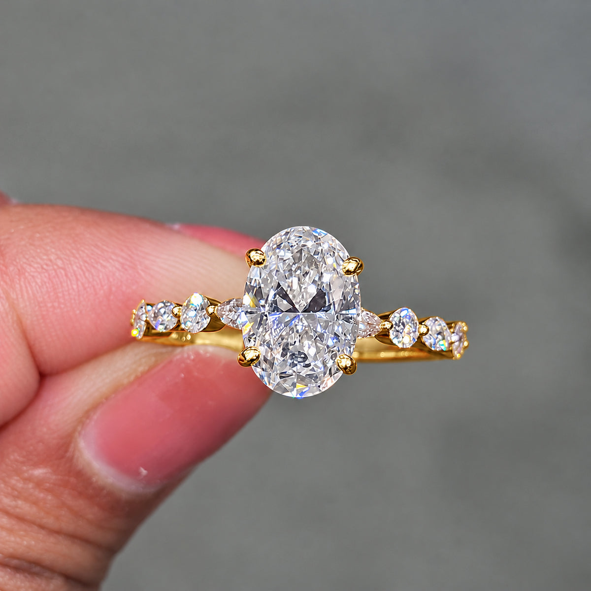 Dewdrop 2.0ct Oval Cut Petal Band Engagement Ring in Sterling Silver