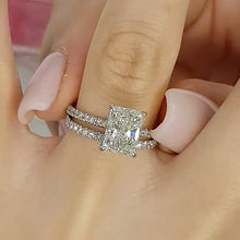 Solarii  Moissanite 4.0ct Radiant Cut  925 Sterling Silver Wedding Ring Set