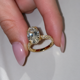 3PC 5.0ct Oval Cut Gemstone Bridal Ring Set With Pave & Brushed Bands