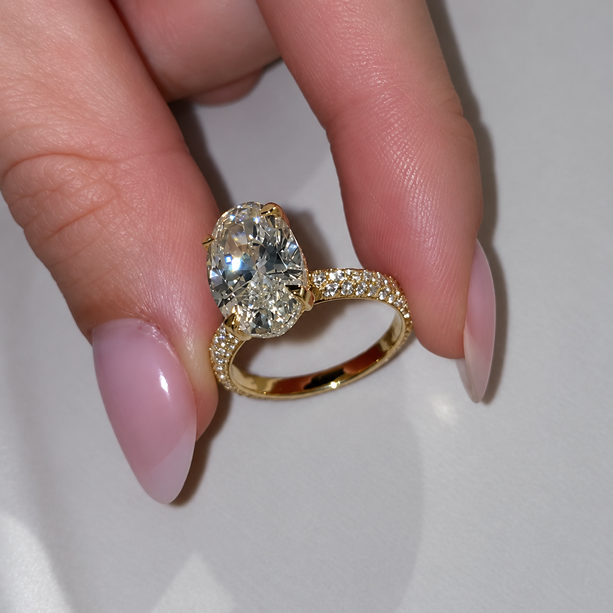 3PC 5.0ct Oval Cut Gemstone Bridal Ring Set With Pave & Brushed Bands