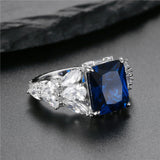 Dazzling 6.0ct Blue Sapphire Radiant Cut Engagement Ring In Sterling Silver