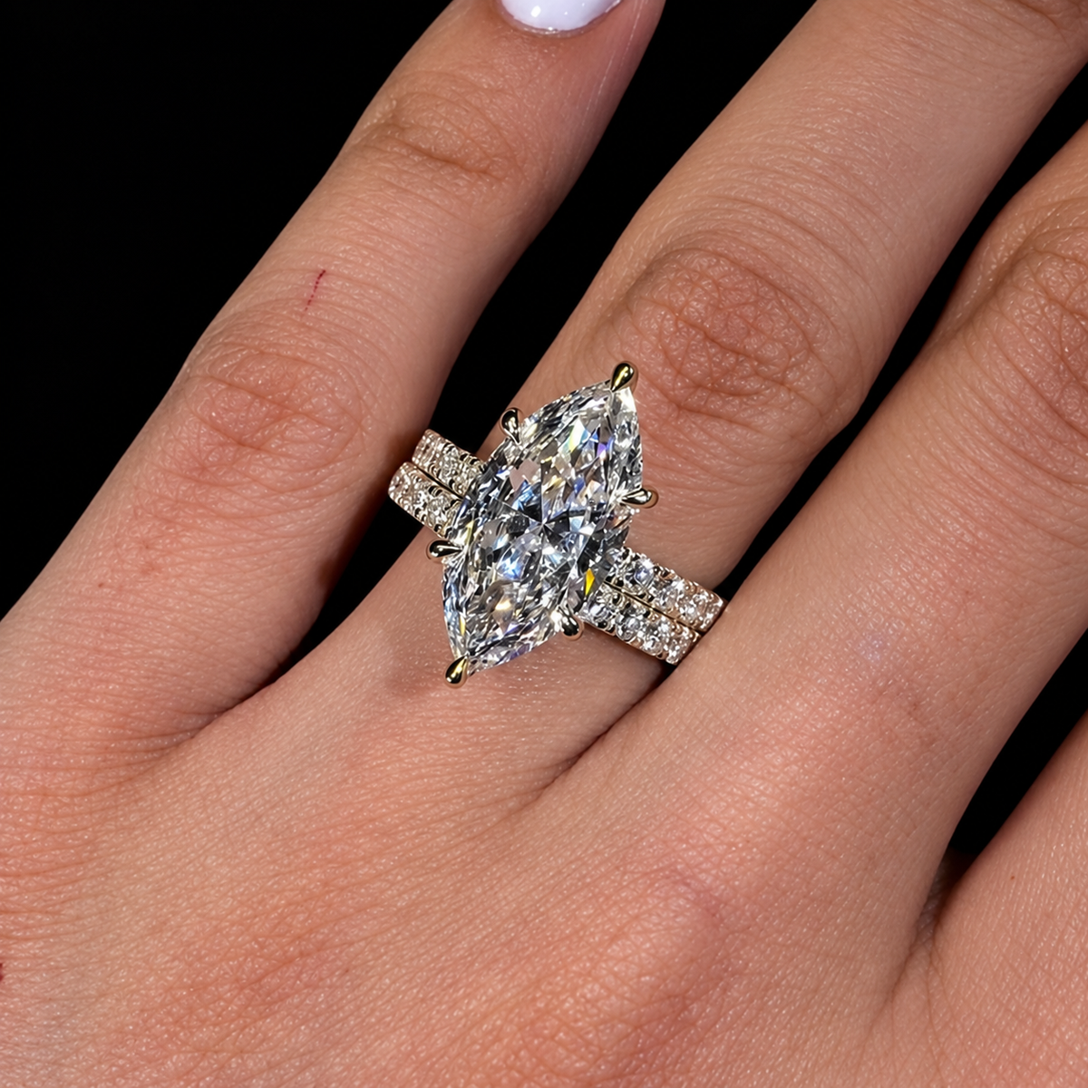 Elegant 3.0ct Marquise Cut Gemstone Engagement Ring Set