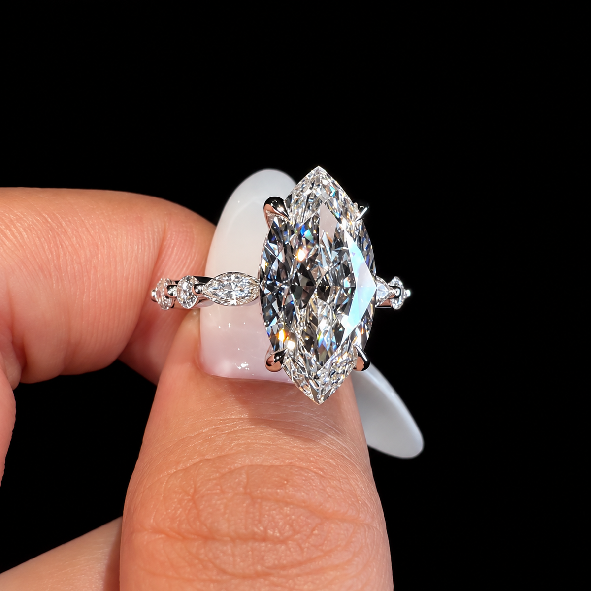 4.0ct Marquise Cut Gemstone Hidden Halo Engagement Ring