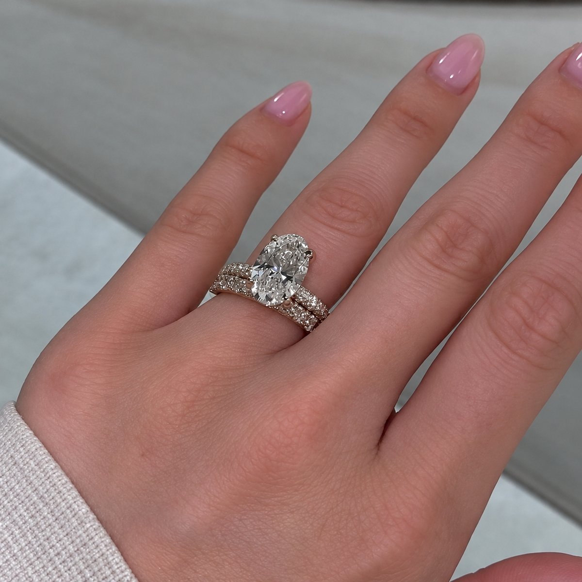 3PC 5.0ct Oval Cut Gemstone Bridal Ring Set With Pave & Brushed Bands