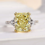 Radiant Cut Yellow Gemstone Ring with Yellow Gold and White Gold Plating, 925 Sterling Silver