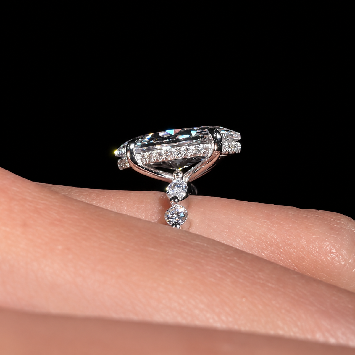 4.0ct Marquise Cut Gemstone Hidden Halo Engagement Ring