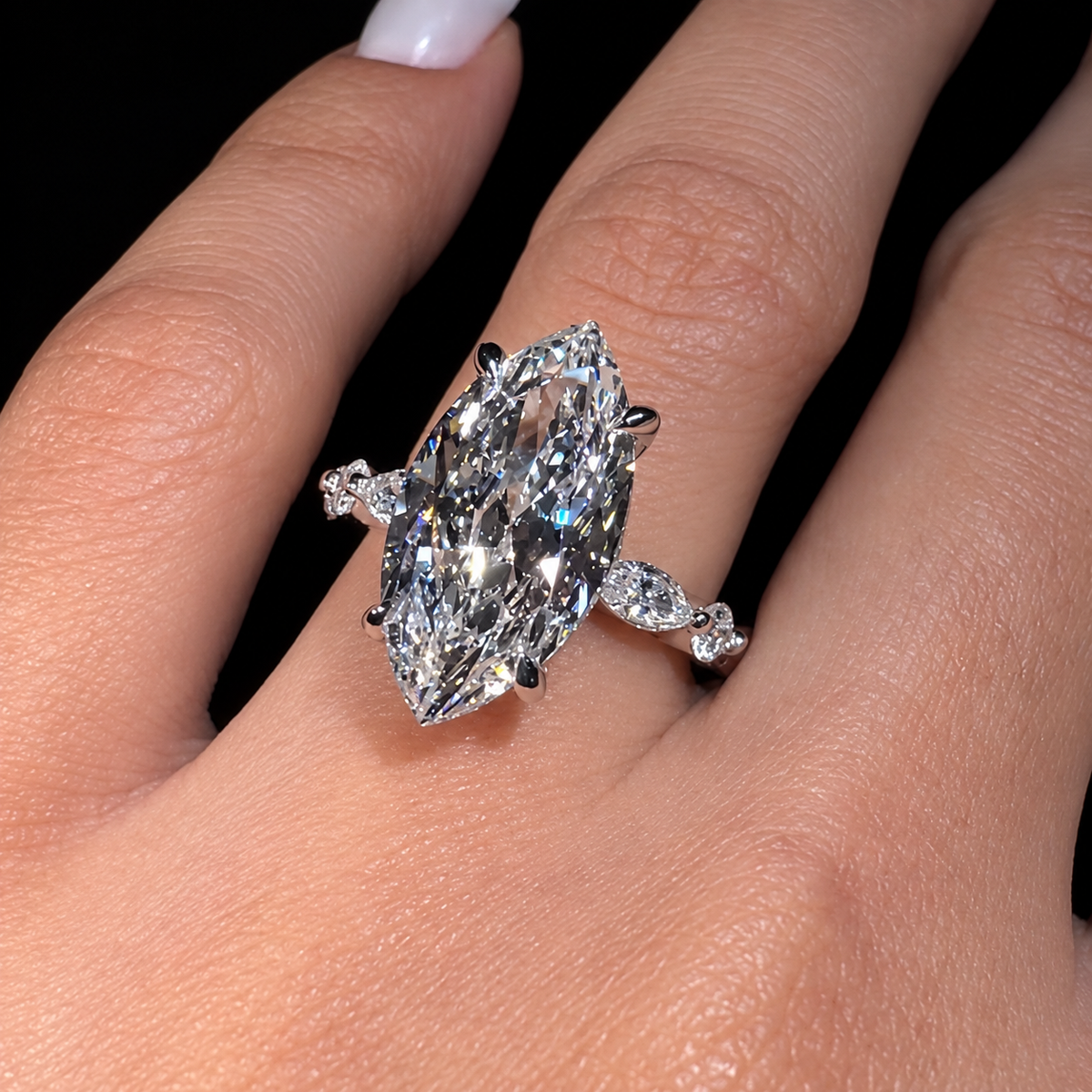 4.0ct Marquise Cut Gemstone Hidden Halo Engagement Ring