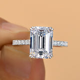 Classic Emerald Cut Solitaire Sterling Silver Engagement Ring