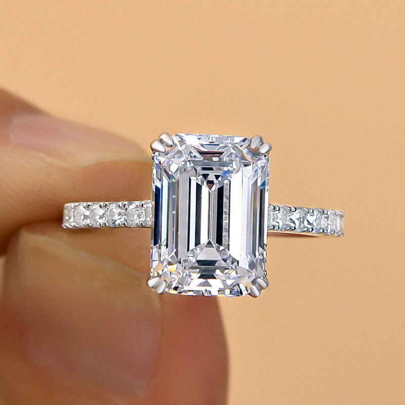 Classic Emerald Cut Solitaire Sterling Silver Engagement Ring