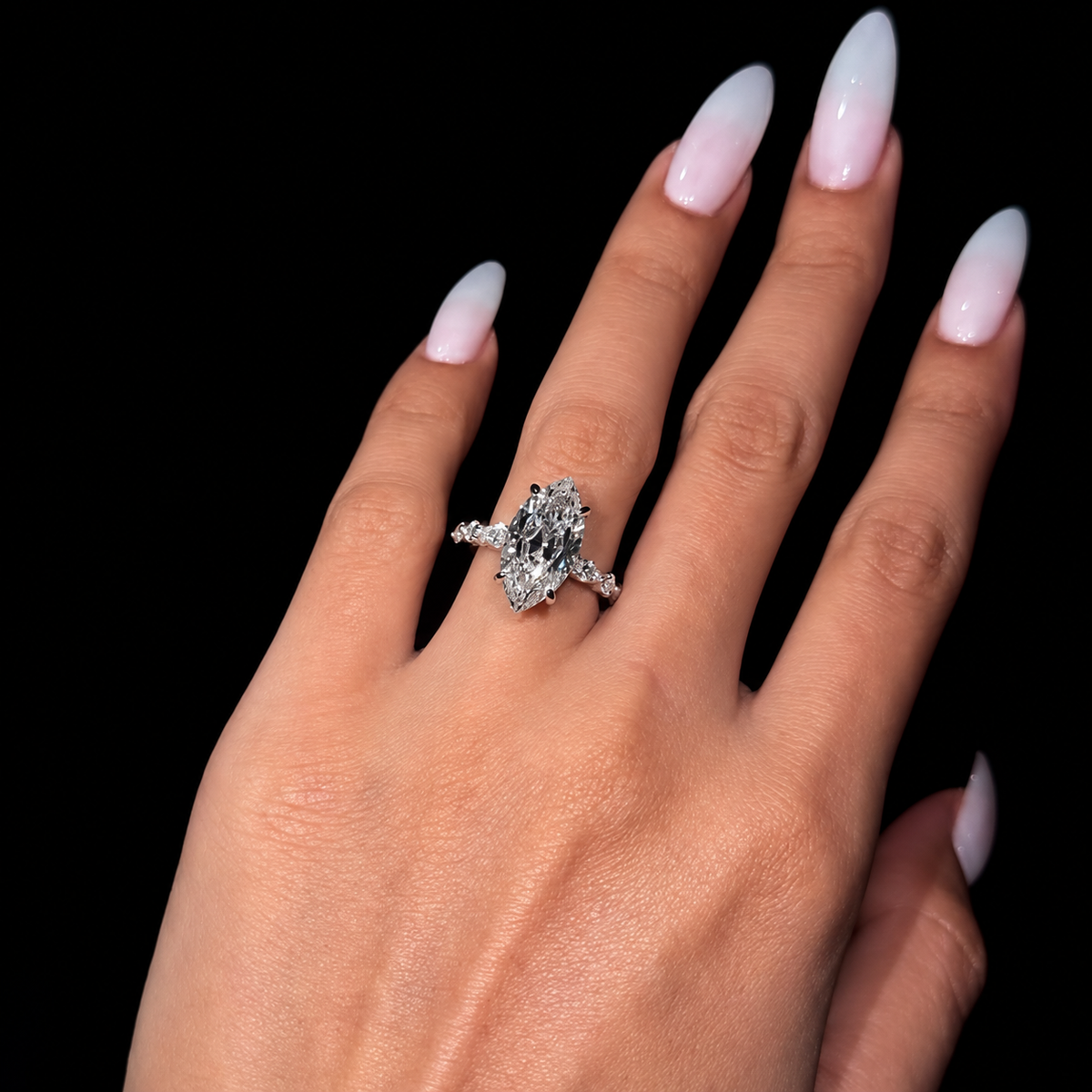 4.0ct Marquise Cut Gemstone Hidden Halo Engagement Ring