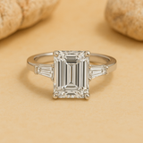 Solarii Moissanite 4.0ct Emerald Cut Three Stones 925 Sterling Silver Engagement Ring