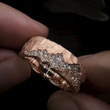Rustic Hammered Finish Diamond River Wide Band Ring