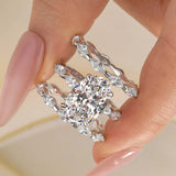 Dimensional Oval Cut 5.0 Ct 3PC Ring 925 Sterling Silver Wedding Ring Set