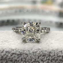 Radiant Cushion Cut 3.0ct Hidden Halo Engagement Ring In Sterling Silver