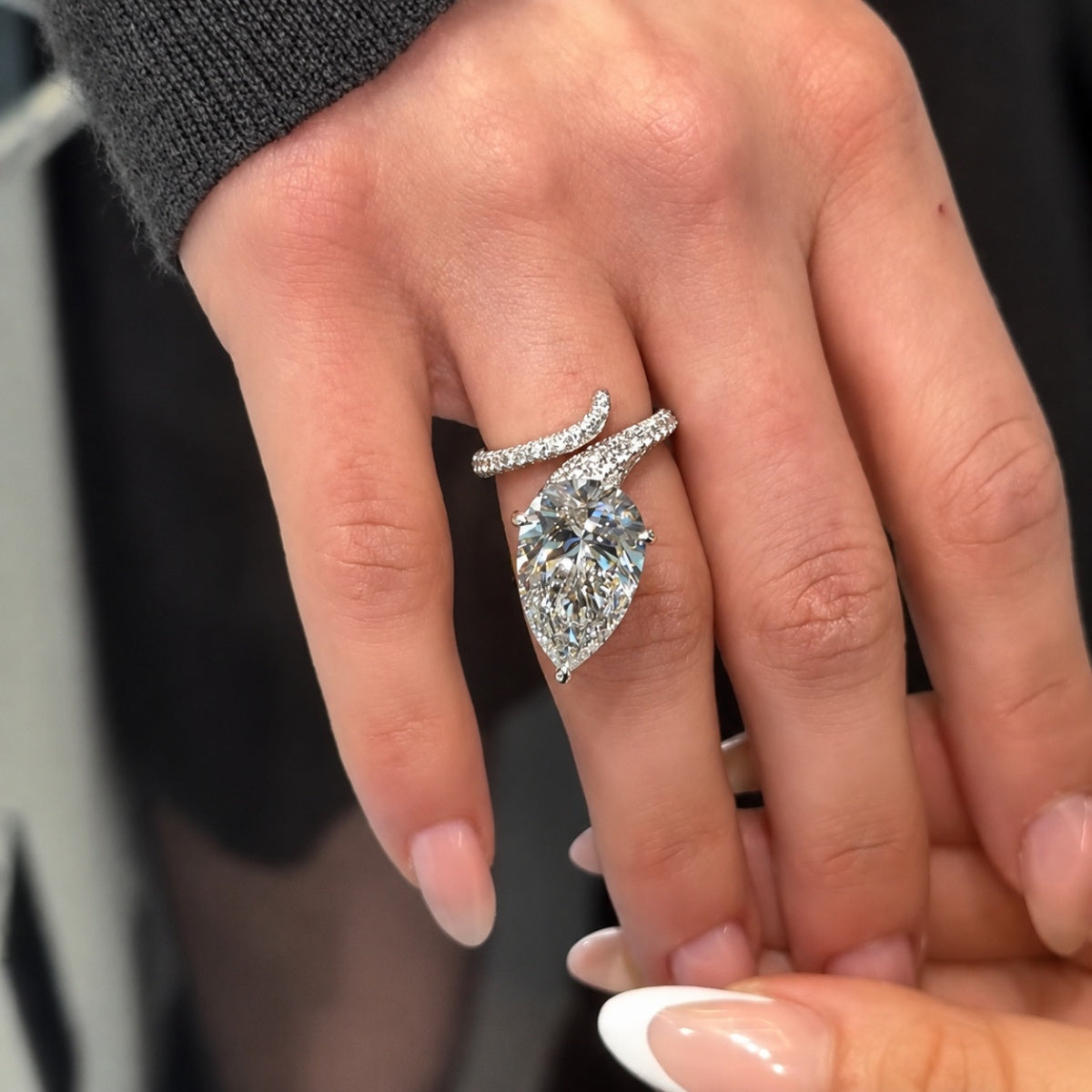 Graceful Swirl Pear Cut 6.0ct Engagement Ring In Sterling Silver