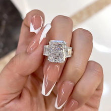 Glazed Radiant Cut 8.0ct Three Stone Engagement Ring In Sterling Silver