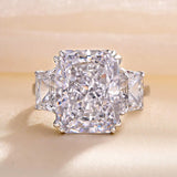 Glazed Radiant Cut 8.0ct Three Stone Engagement Ring In Sterling Silver