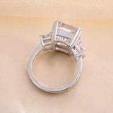 Glazed Radiant Cut 8.0ct Three Stone Engagement Ring In Sterling Silver