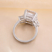 Glazed Radiant Cut 8.0ct Three Stone Engagement Ring In Sterling Silver