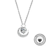 Round Cut Moissanite Crescent Moon and Star Necklace with White Gold Plating, 925 Sterling Silver