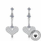 Round Cut White Stone Drop Earrings in White Gold Plating with Moissanite, 925 Sterling Silver