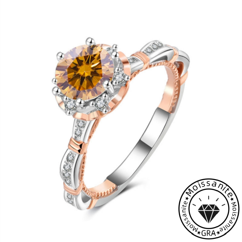 Charming Moissanite 925 Sterling Silver Two-Tone Design Engagement Ring