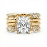 Vintage Radiant Cut 5.0 Ct Solitaire 4pc Wedding Ring Set 925 Sterling Silver