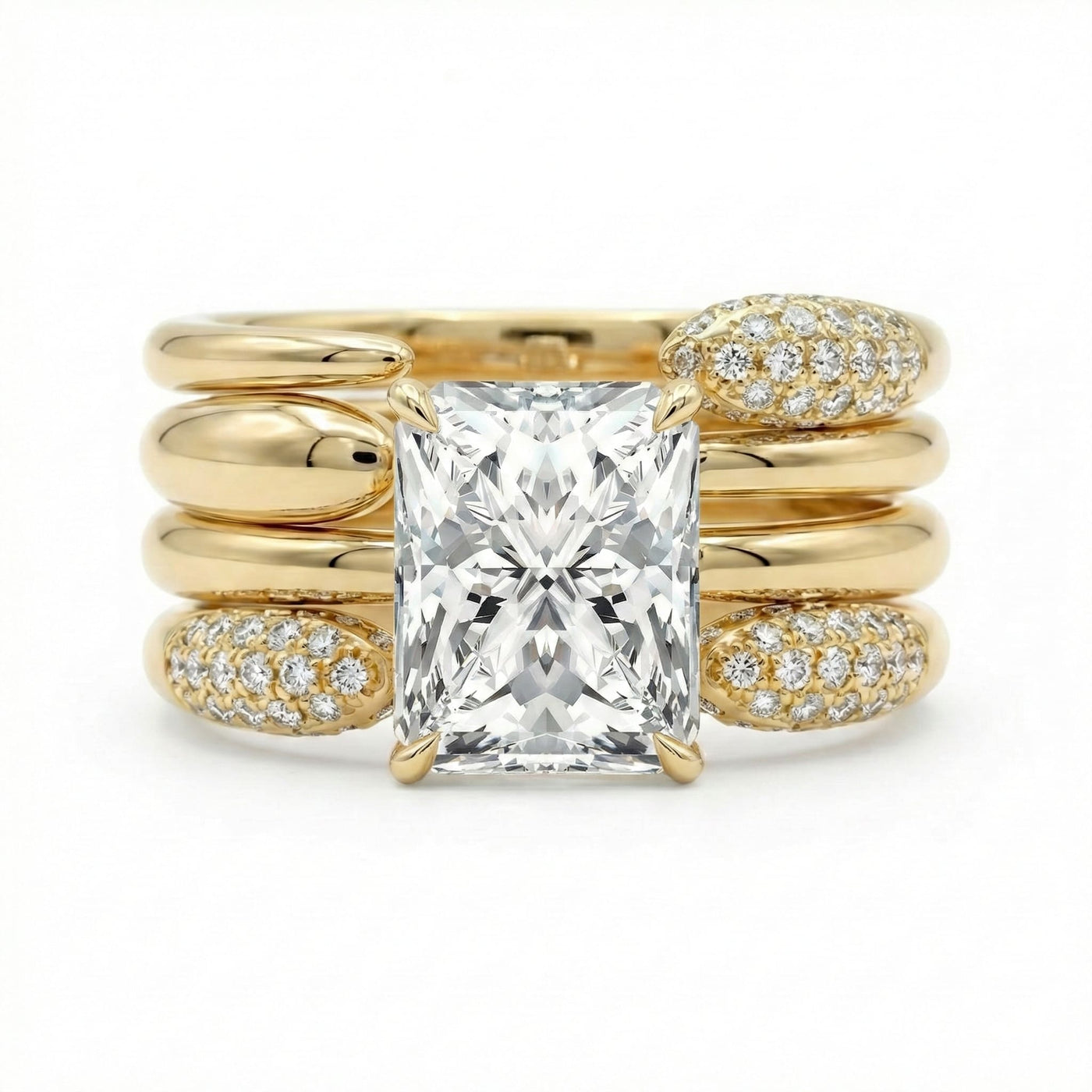 Vintage Radiant Cut 5.0 Ct Solitaire 4pc Wedding Ring Set 925 Sterling Silver