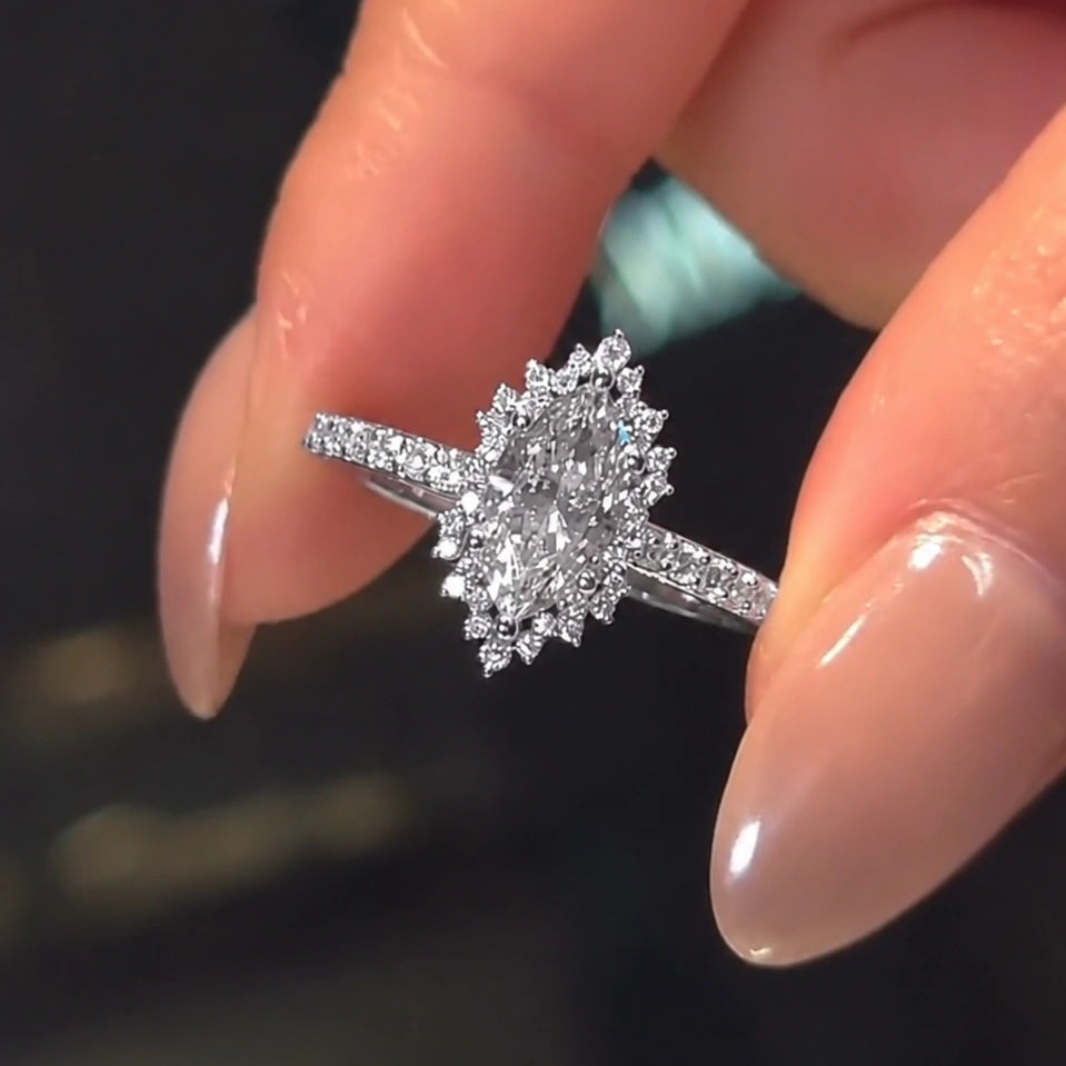 Vintage 2.0ct Marquise Cut Coraline Halo Engagement Ring In Sterling Silver