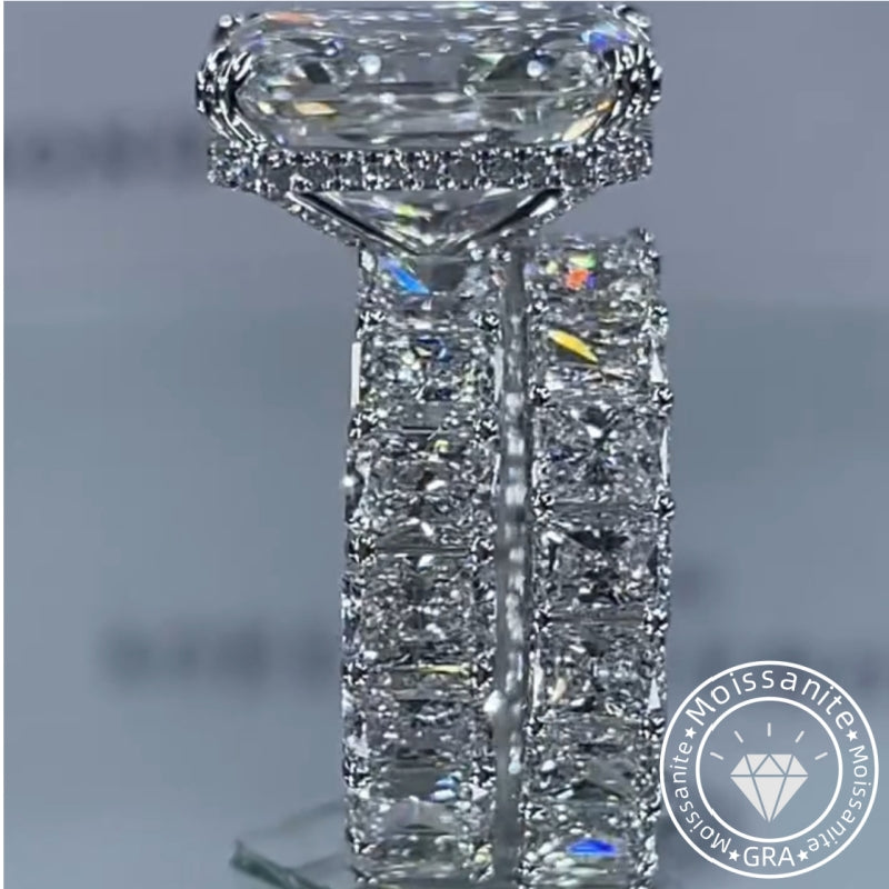 Glistening-hued Radiant Cut 5.0ct Pave 925 Sterling Silver Wedding Ring Set