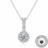 Round Cut Moissanite Floral Pendant Necklace with White Gold Plating, 925 Sterling Silver