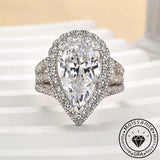 Vintage 4.5ct Split Shank Halo Pear Cut Engagement Ring In Sterling Silver