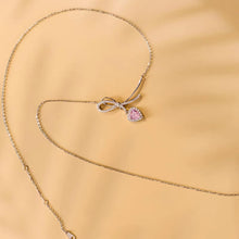 Heart Cut Pink Bow Sterling Silver Necklace