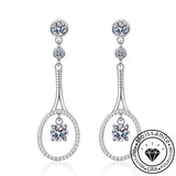 Round Cut White Stone Tennis Racket Design Earrings in White Gold Plating with Moissanite, 925 Sterling Silver