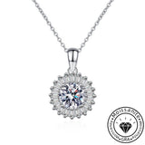 Round Cut Moissanite Radiant Sun Necklace with White Gold Plating, 925 Sterling Silver