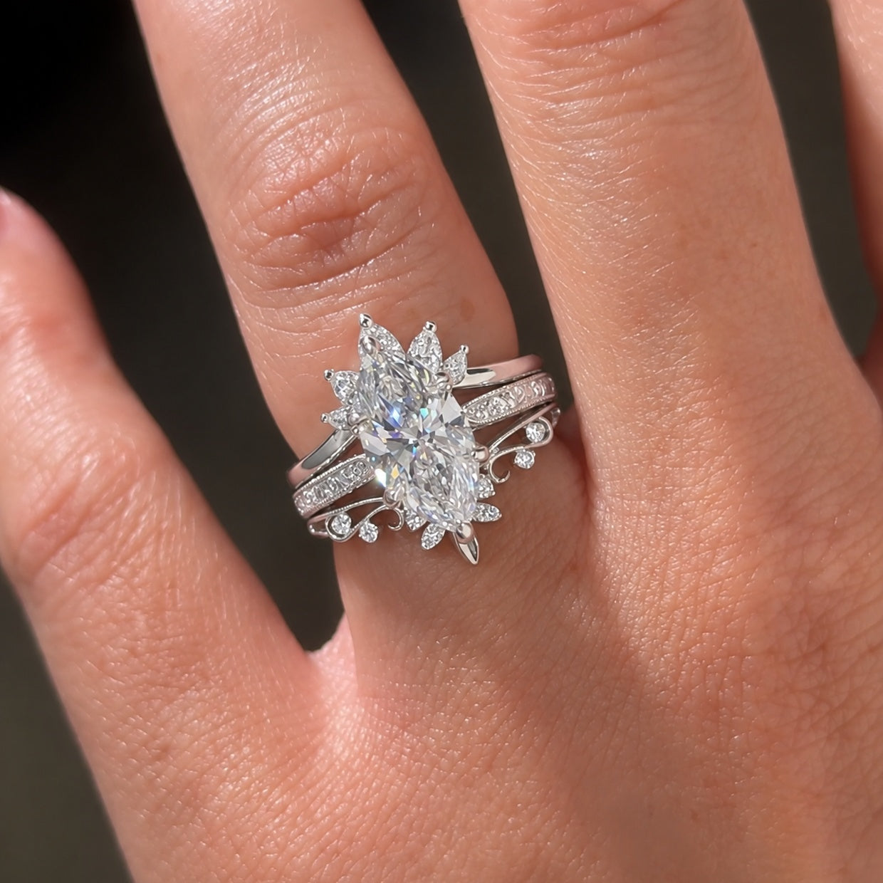 3.0ct Marquise Cut Vintage Tiara Stacking Ring Set