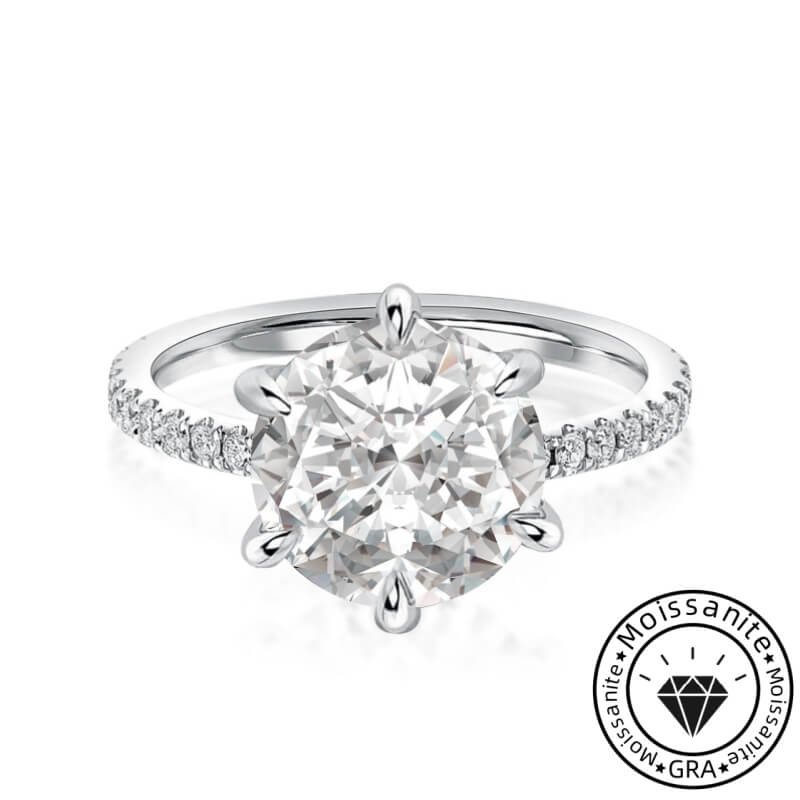 Moissanite 5.0ct Round Cut 6 Prong Engagement Ring