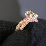 Radiant Cut 5.0ct Double Pink Hidden Halo 2PC Bridal Set in Sterling Silver