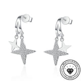 Star Shape Drop Earrings with White Gold Plating and Moissanite, 925 Sterling Silver