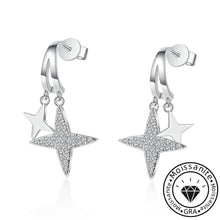 Star Shape Drop Earrings with White Gold Plating and Moissanite, 925 Sterling Silver