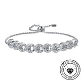 Round Cut Adjustable Moissanite Bracelet with White Gold Plating, 925 Sterling Silver